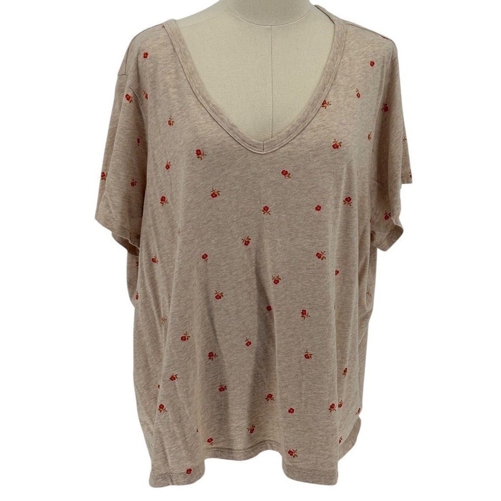Old Navy Women's Beige Floral V Neck Short Sleeve T‎ Shirt Plus Size XXL